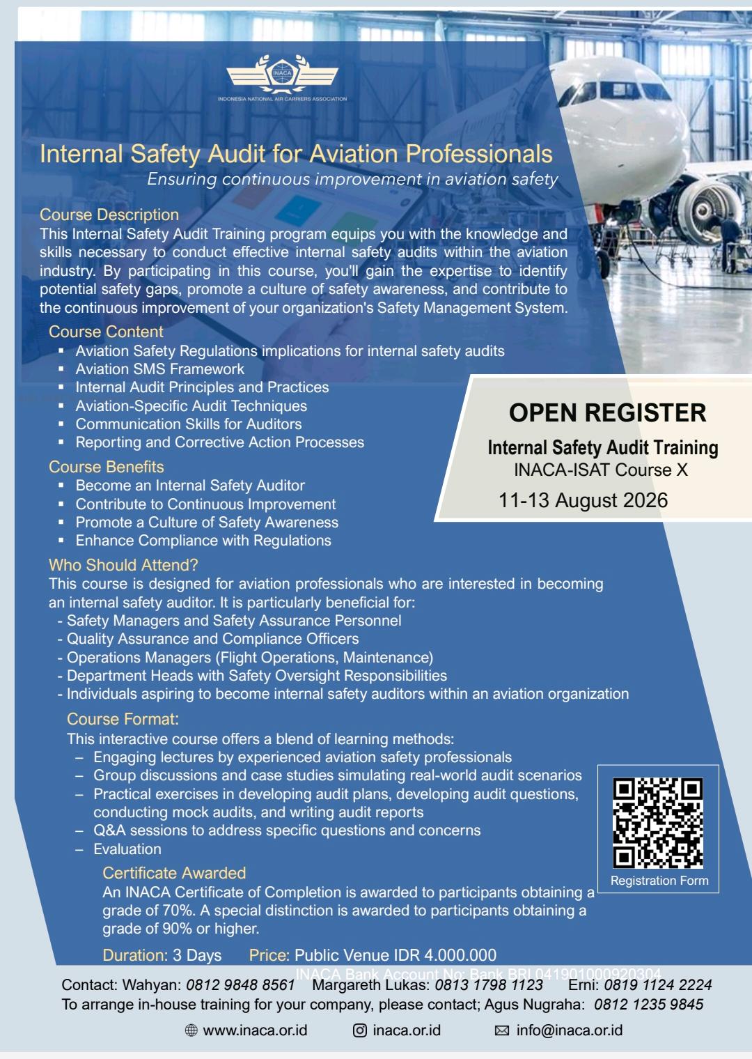 OPEN REGISTER INACA CASO AND ISAT TRAINING