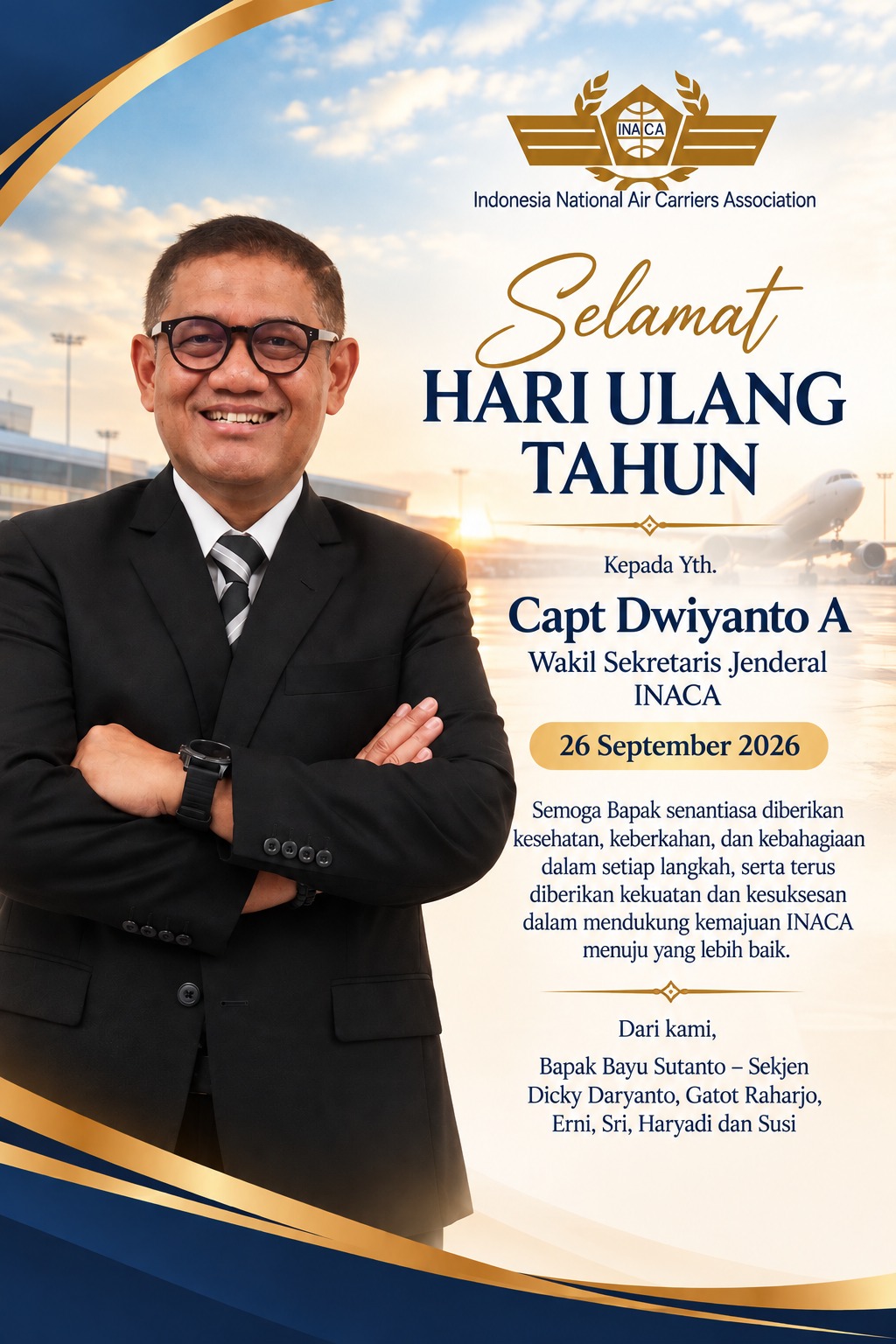 INACA Ucapkan Selamat Ulang Tahun kepada Capt. Dwiyanto A